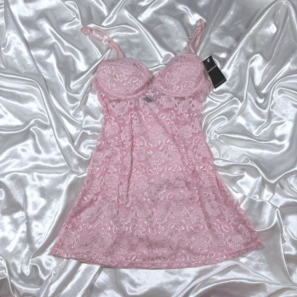y2k Slip Dress Pink Like New Rampage Floral Lace Underwire Babydoll Chemise